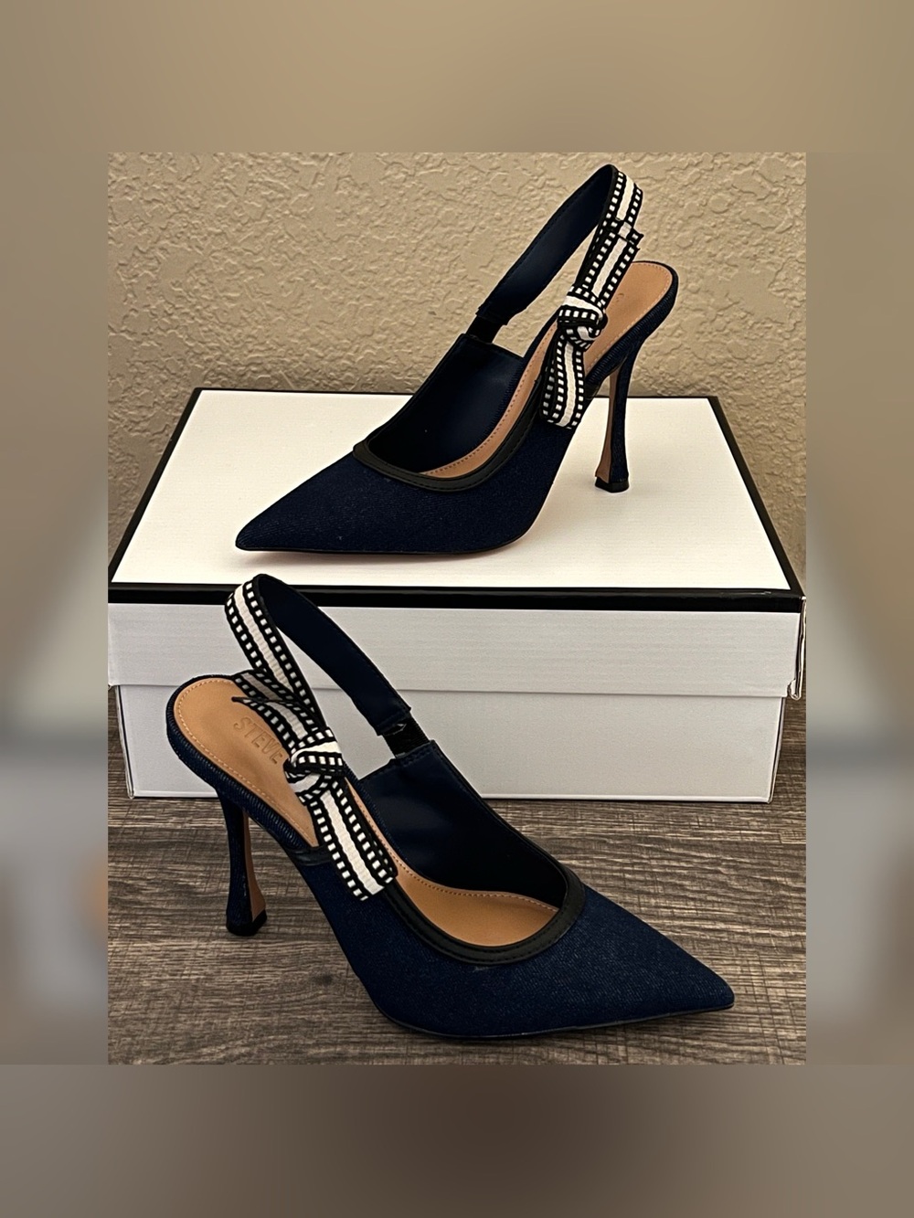 Steve Madden Women’s Bri Dark Denim Design Heels Size-6